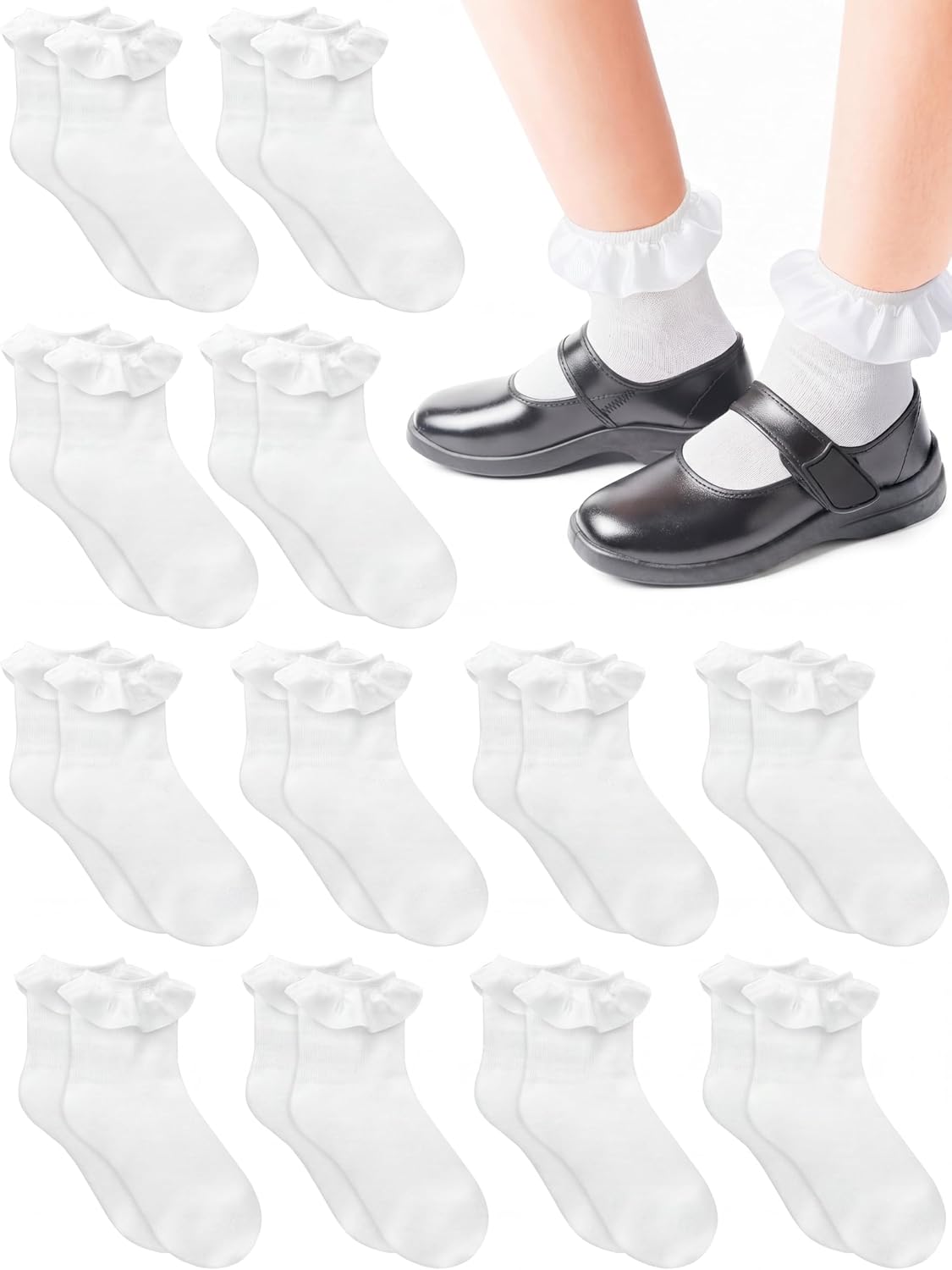 12 Pairs Girls Ruffle Socks Turn Cuff Ankle Casual Dress Socks for Toddler Girls