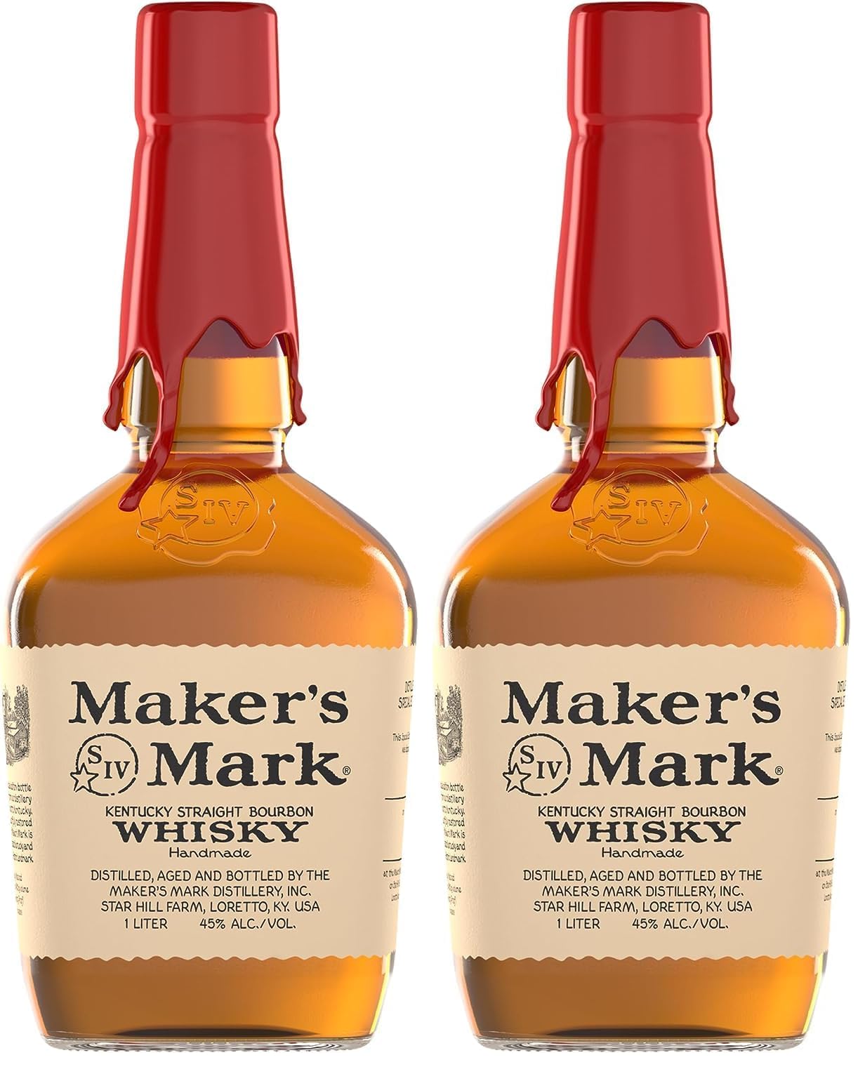 Maker's Mark | Handgemachter Kentucky Straight Bourbon Whisky | 45% vol | 1000 ml Einzelflasche (Packung mit 2)