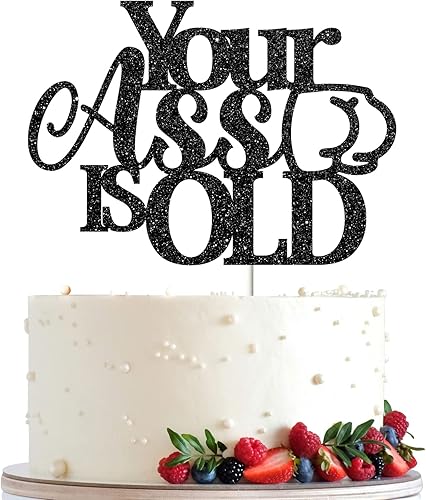 Decoración para tartas con purpurina negra, divertida decoración de pastel de fiesta de cumpleaños para hombres y mujeres, suministros de fiesta de