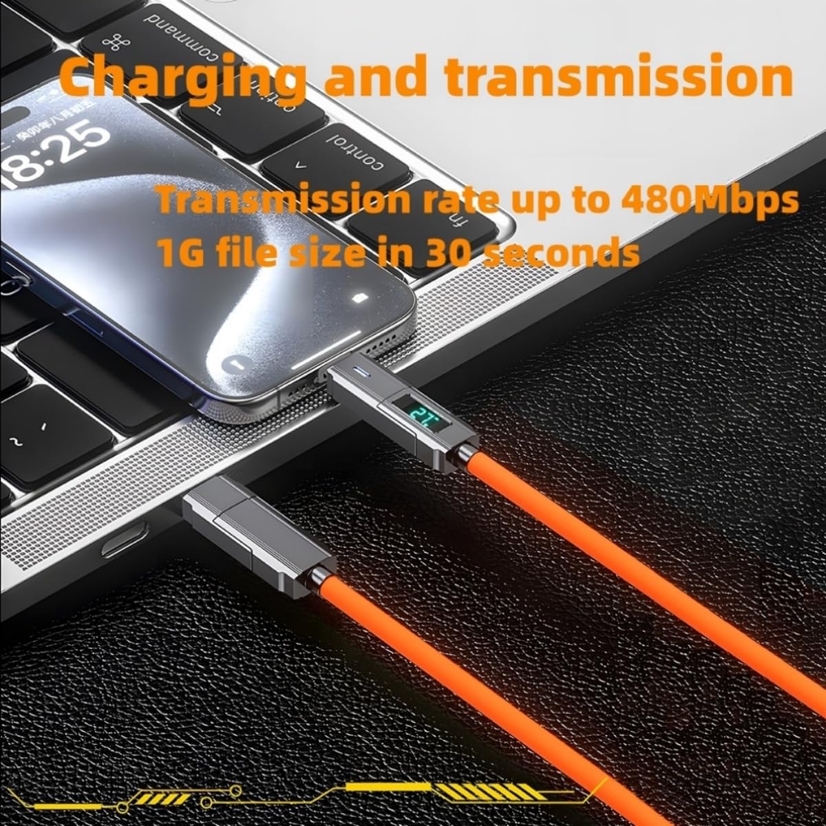 USB C to USB C Cable 5ft Chubby 4 in 1 USB Charging Cable with LED Display image 3