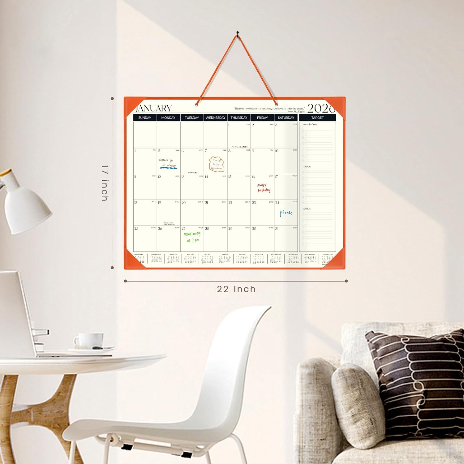 Ospelelf Large Desk Calendar 2026-2027 with PU Leather Pad, 18 Months Planner Pad from January 2026 - June 2027, 22" x 17" Wall Calendar with Protective Cover for Home or Office, Orange