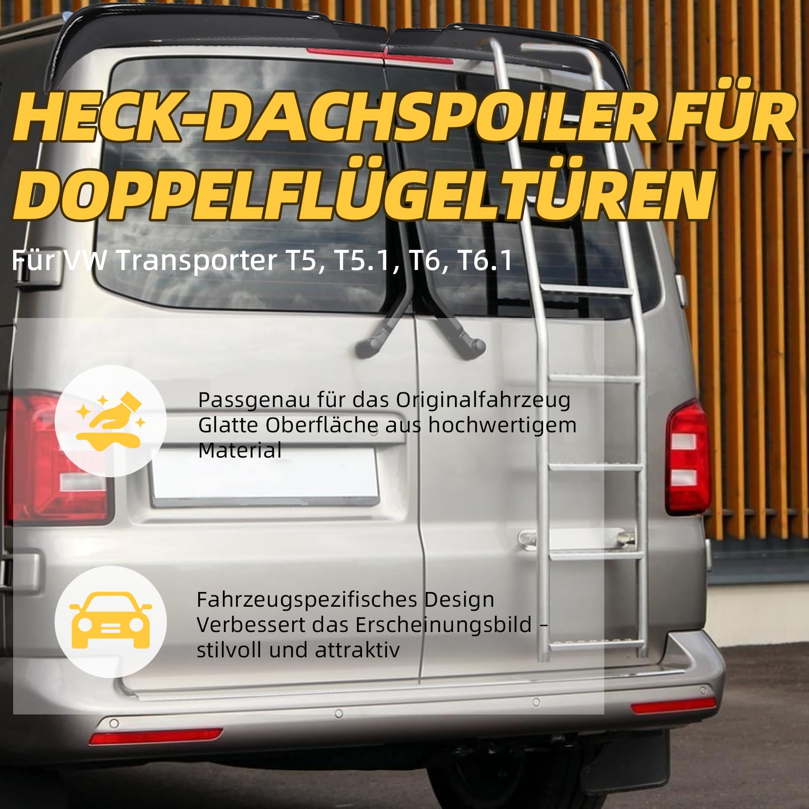 Dachspoiler Heckspoiler für VW Transporter T5 T5.1 T6 T6.1 hintere Doppel-Hecktüren in Glanzschwarz