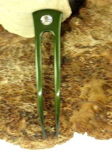 Miniatura 6 de Jwl aluminio anodizado Dos Prong Curved 6" Tenedores de pelo irrompible impermeable Pick Pic Pin TenedorHawaiian Style, Verde