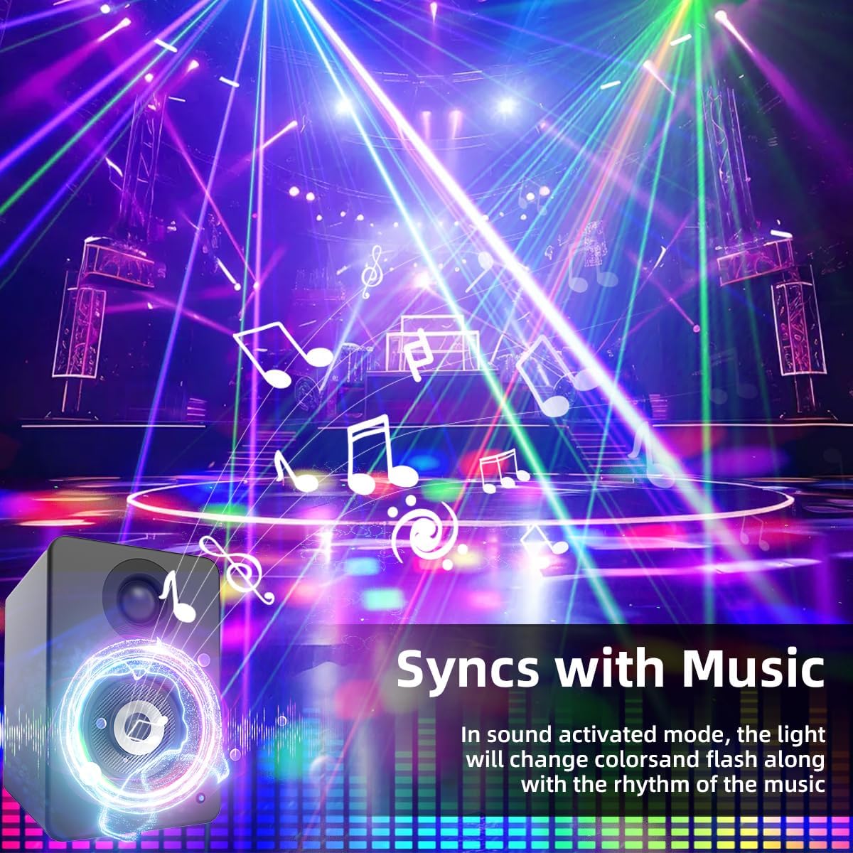 Disco Ball Party Lights, Stage Light DJ Party Atmosphere with Sound Activation, Remote Control, Strobe Light for Indoor/Outdoor Christmas Halloween Birthday Party Bar KTV DJ Decor