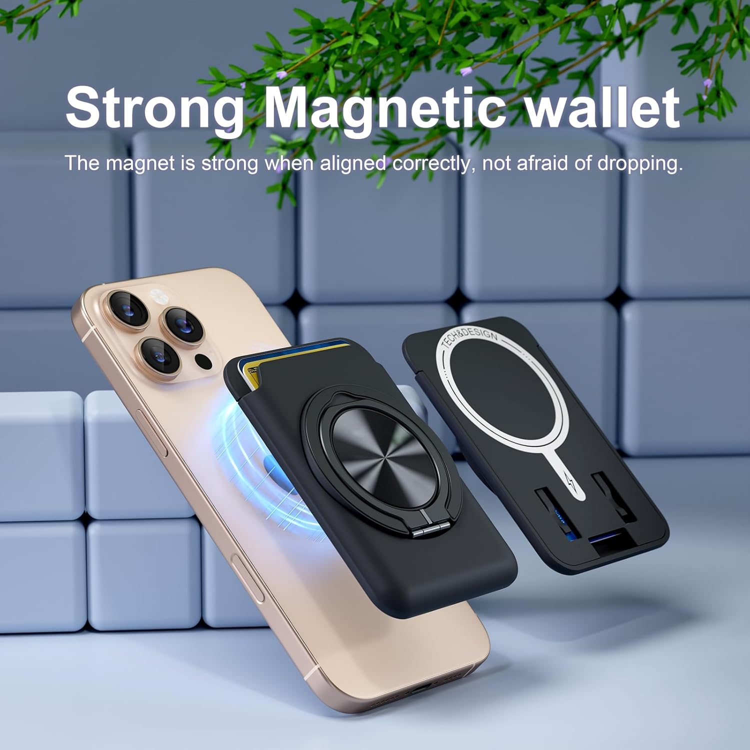 Magnetic Phone Card Holder, with 360° Rotatable Ring Holder Kickstand, Strong Magnetic Phone Wallet Stand Compatible with iPhone 17/16/15/14/13/12 Series for Women, Men, Black - Image 6