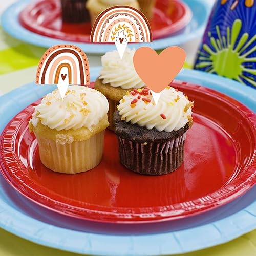 Miniatura 4 de 48 piezas Boho Rainbow Party Cupcake Toppers para decoración de fiesta de cumpleaños de arcoíris bohemio