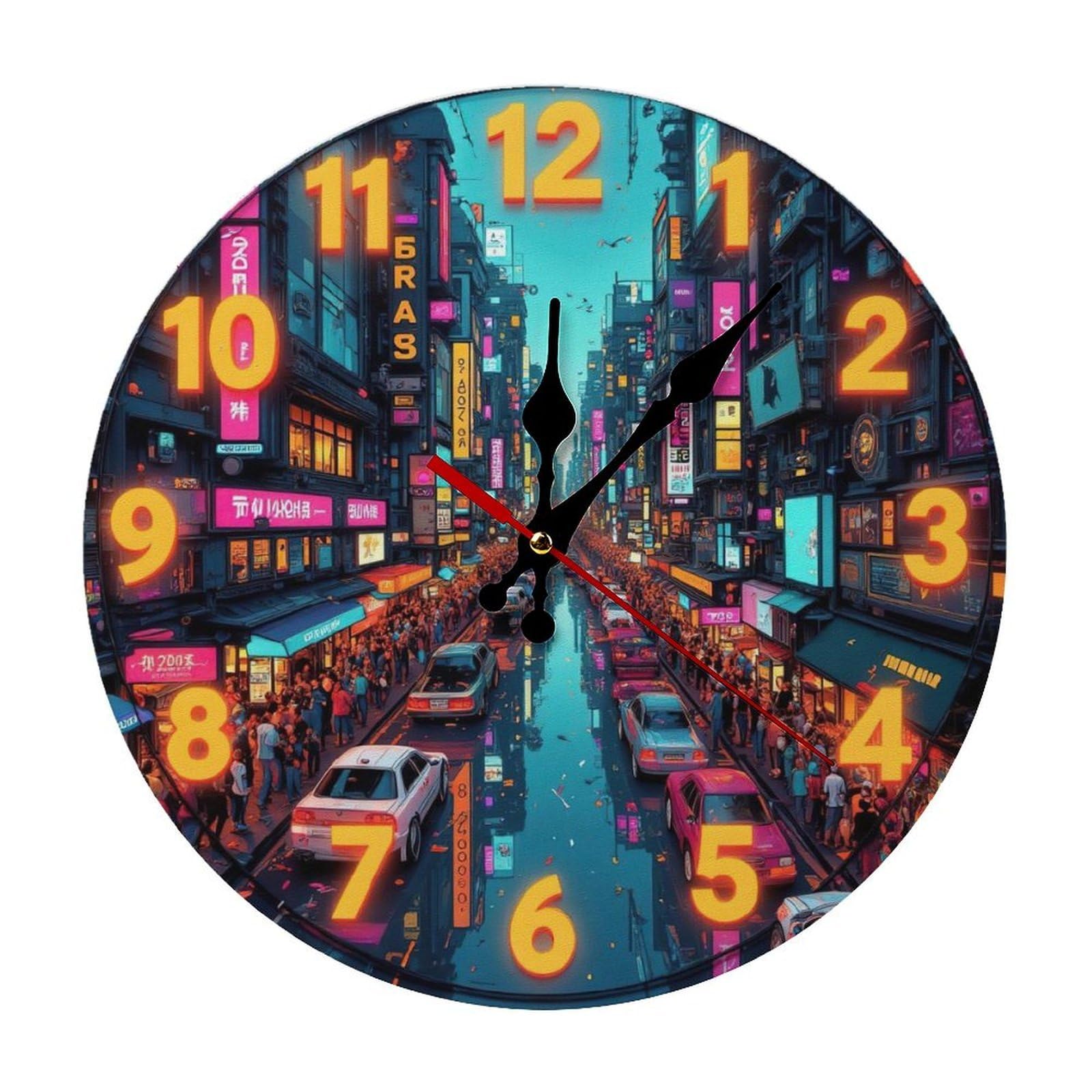 Horloge murale peinture 2D paysage urbain déco salon pendule élégante