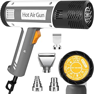 Upgraded Heat Gun 1300W Hot Air Gun 140℉~1112℉(60℃- 600℃) Variable Temperature Control, Fast Heating, Compact, Overload Protection, 4 Nozzles, Suitable for Vinyl Wrap, Crafting, Resin, Shrink PVC
