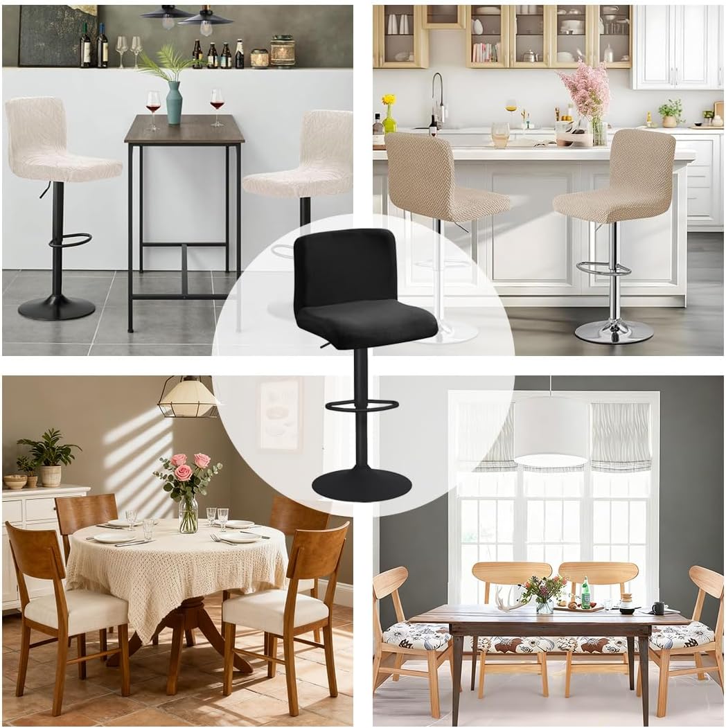Bar Stool Cover with Back Stretch Pub Counter Stool Chair Slipcovers Square Swivel Barstool Seat Slipcover with Elastic Bottom for Low Short Back Dining Chair Set of 2 Black