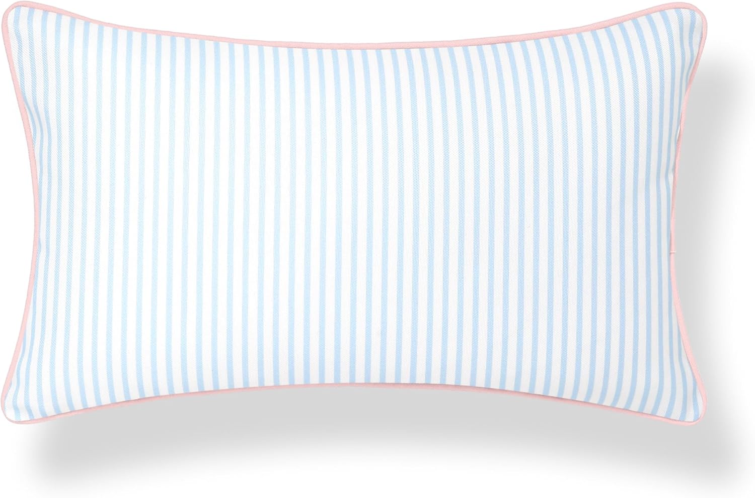Hofdeco Premium Coastal Grandmillennial Patio Indoor Outdoor Lumbar Pillow Cover Only, 12"x20" Water Repellent for Backyard, Couch, Poolside, Baby Blue Pink Print Stripes