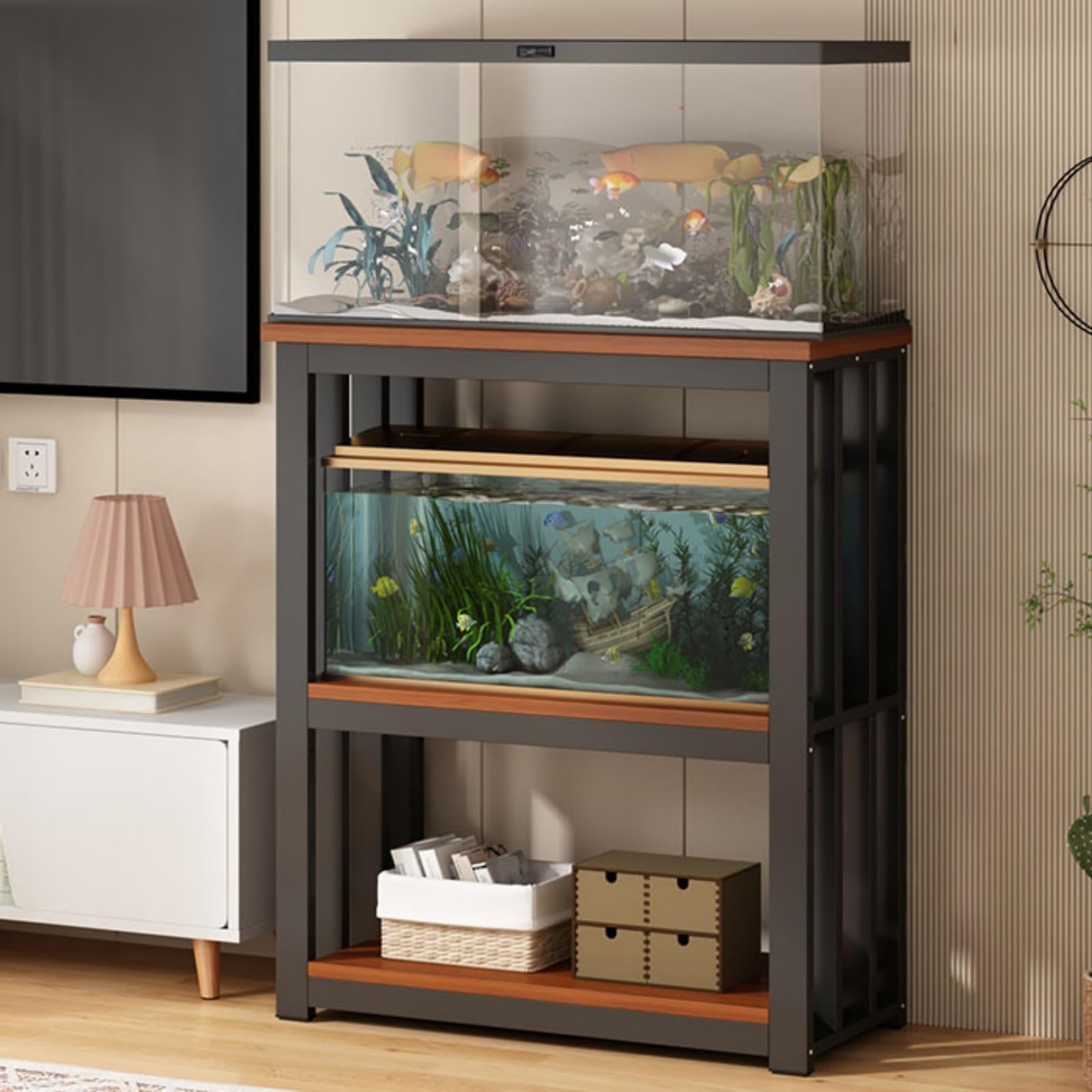 Support d'aquarium stable contre le fléchissement : étagère métal robuste 3 niveaux