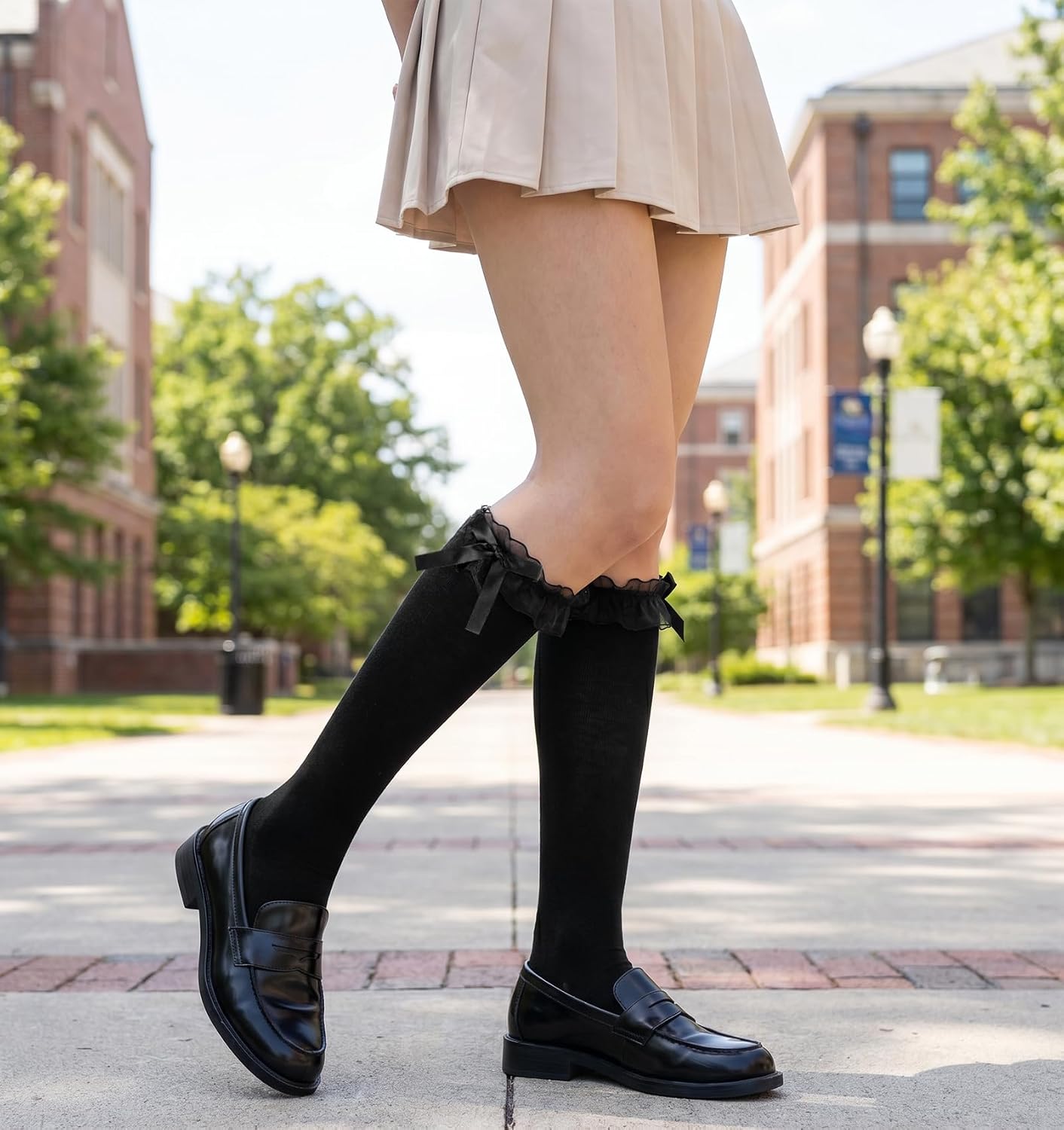 Knee High Socks with Bows, Black Cotton Knee High Socks with Bow Decor, Soft Breathable Skin-Friendly Stockings, Lolita Cosplay Daily Wear School Outfit Accessory