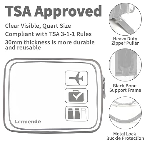 Miniatura 75 de Lermende 2pcs Clear Toiletry Bag TSA Approved Travel Bag,Carry On for Travel,Airport Airline Accessories Compliant Bag,Quart Sized Makeup Cosmetic