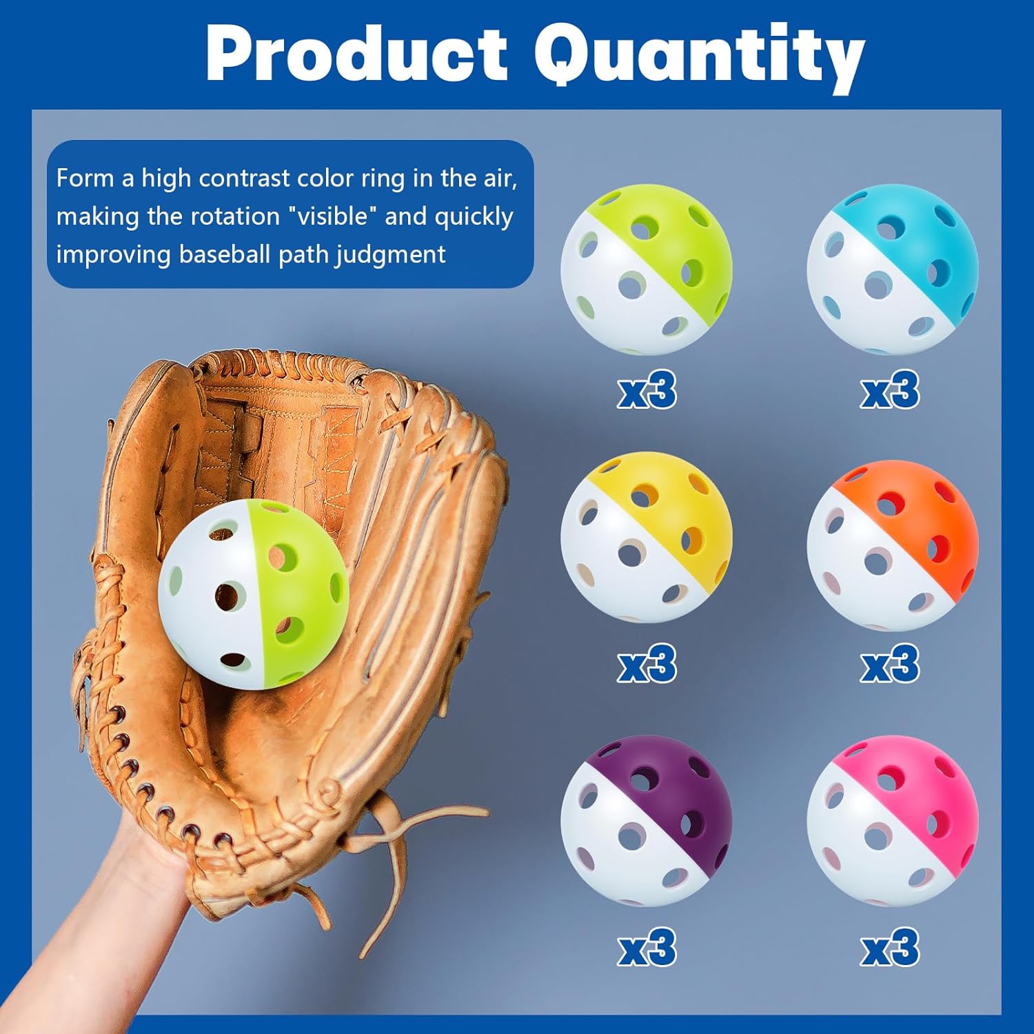 Coopay 18/36 Pack Baseball Practice Balls Plastic Training Balls Lightweight Hollow Softballs for Hitting, Baseball Training Indoor Outdoor Use