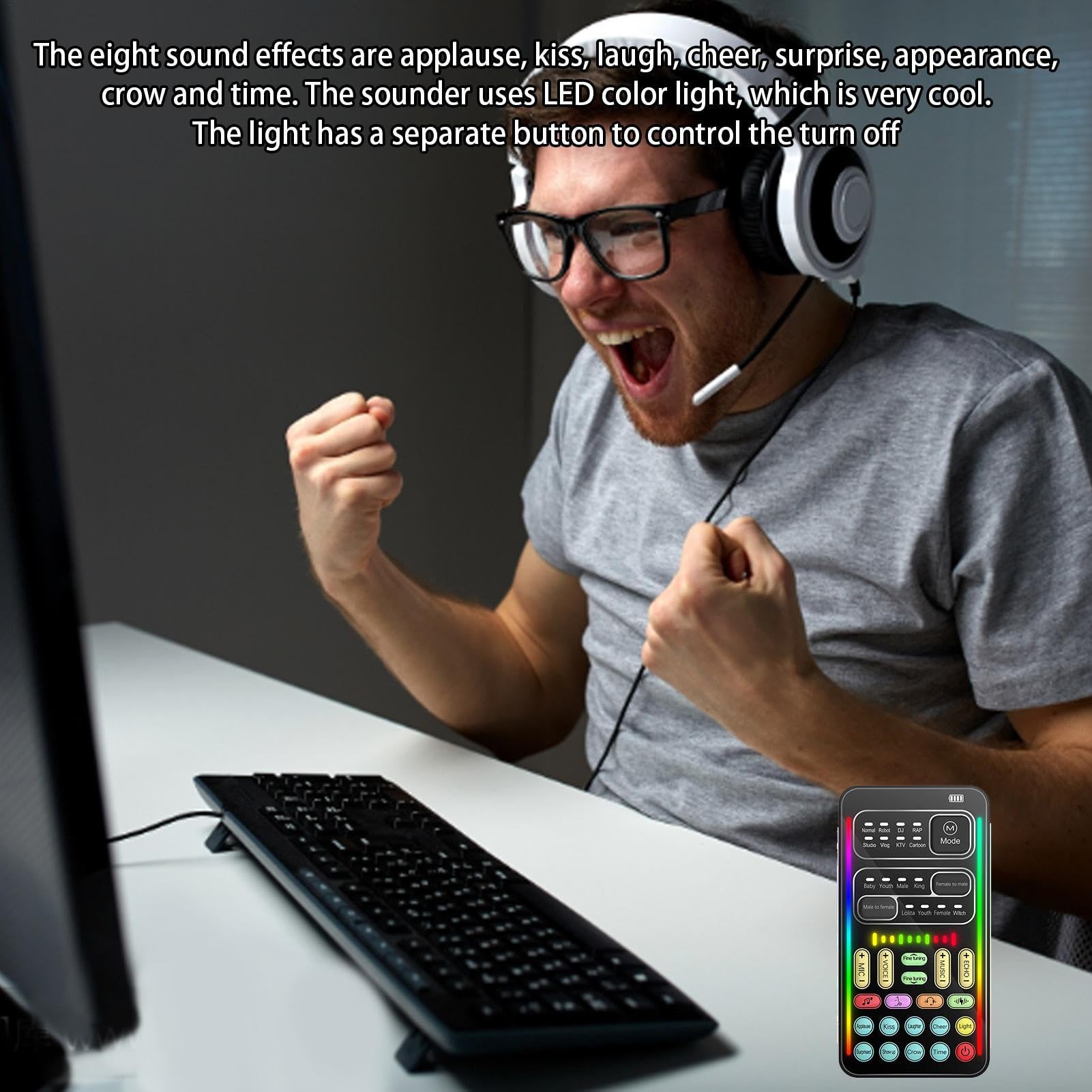 Dispositivo Voice-Changer, distorsore vocale portatile, mini scheda audio 8 effetti sonori, cambiamenti di suono, cambio vocale, compatibile con cellulare, computer, tavolo