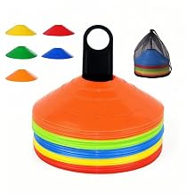ANRANK 50 Pcs Disc Cones, Agility Soccer Cones with Carry Bag and Holder, Soccer Cones for Sports Training, Football, Soccer, Basketball, Coaching, Practice Equipment, 5 Color