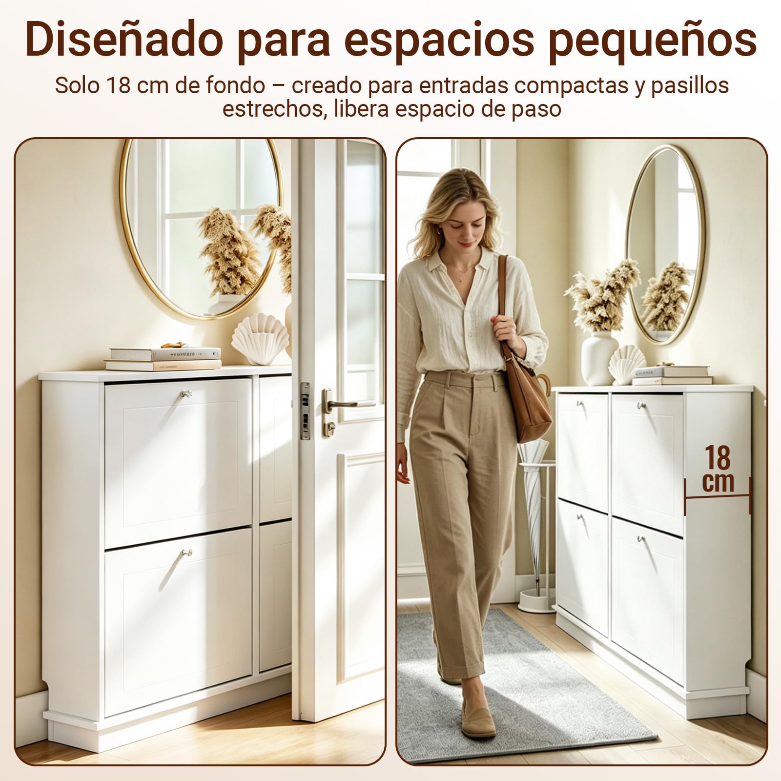SoBuy Zapatero Entrada Recibidor - Diseño Ultra Estrecho 18cm, Apto para Zapatos EU 47, Zapatero Madera para Entradas, Pasillos y Apartamentos Pequeños - 105×18×78cm - FSR216-W