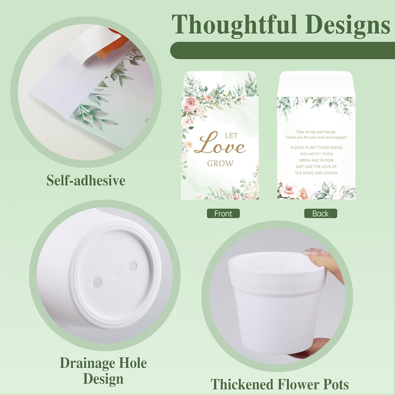 Aneco 48 Sets Let Love Grow Wedding Party Favors Seed Packet for Guests Include Self Adhesive Seed Envelopes Organza Bags Flowerpot Garden Shovel Eucalyptus Leaves for Bridal Guest Gifts(No Seeds)