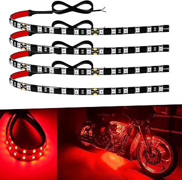 Keiurot 12V Red LED Strip Lights for Cars, 12-Inch Connectable 4-Pack | IP68 Waterproof Flexible for Cars Motorcycle Golf Cart Boat Marine,100 cm 22 AWG Lead Wire, Strong Nano Adhesive Backing