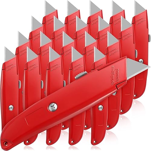 Reginary Cuchillo utilitario retráctil de aleación de aluminio resistente, 20 unidades, para abrir cajas de cartón, para bricolaje, fábrica, oficina