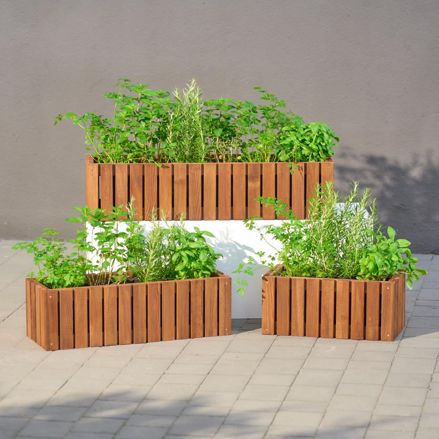 Jardinière en bois rectangulaire – imprégnée marron, avec insert en plastique amovible – Pot de fleurs pour balcon, jardin et terrasse (Vertical marron, 45x23 H20)