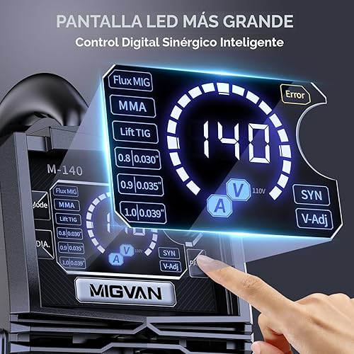 Miniatura 3 de Soldador MIG 140A, MIGVAN 110V Flux Core MIG/Stick/Lift TIG 3 en 1 máquina de soldadura con pantalla digital LED grande, inversor IGBT soldador