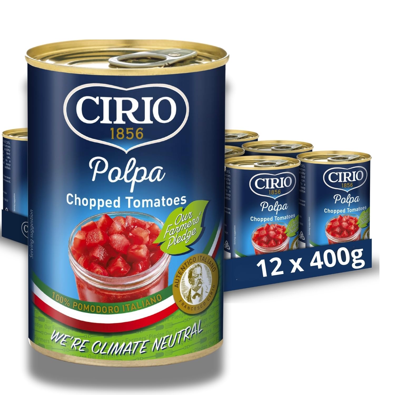 CIRIO Polpa, Chopped Tomatoes, 100% Italian, Climate Neutral, Canned, Tinned, 400g (Pack of 12)