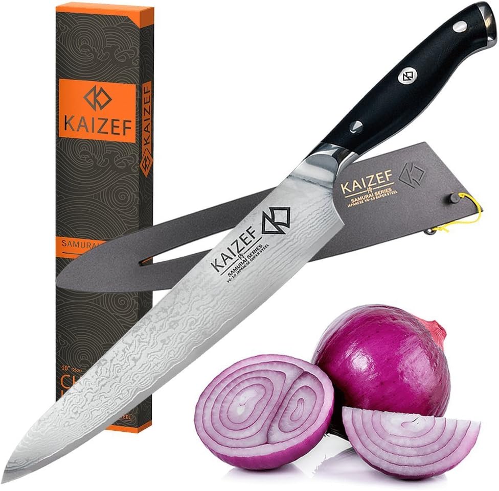 ERUIOLA Chef Knife | 10-inch Professional Damascus Gyuto Knife | Made from VG-10 Japanese Super Steel & SUS410 Stainless Steel| Kaizef Samurai Series Kitchen Knives
