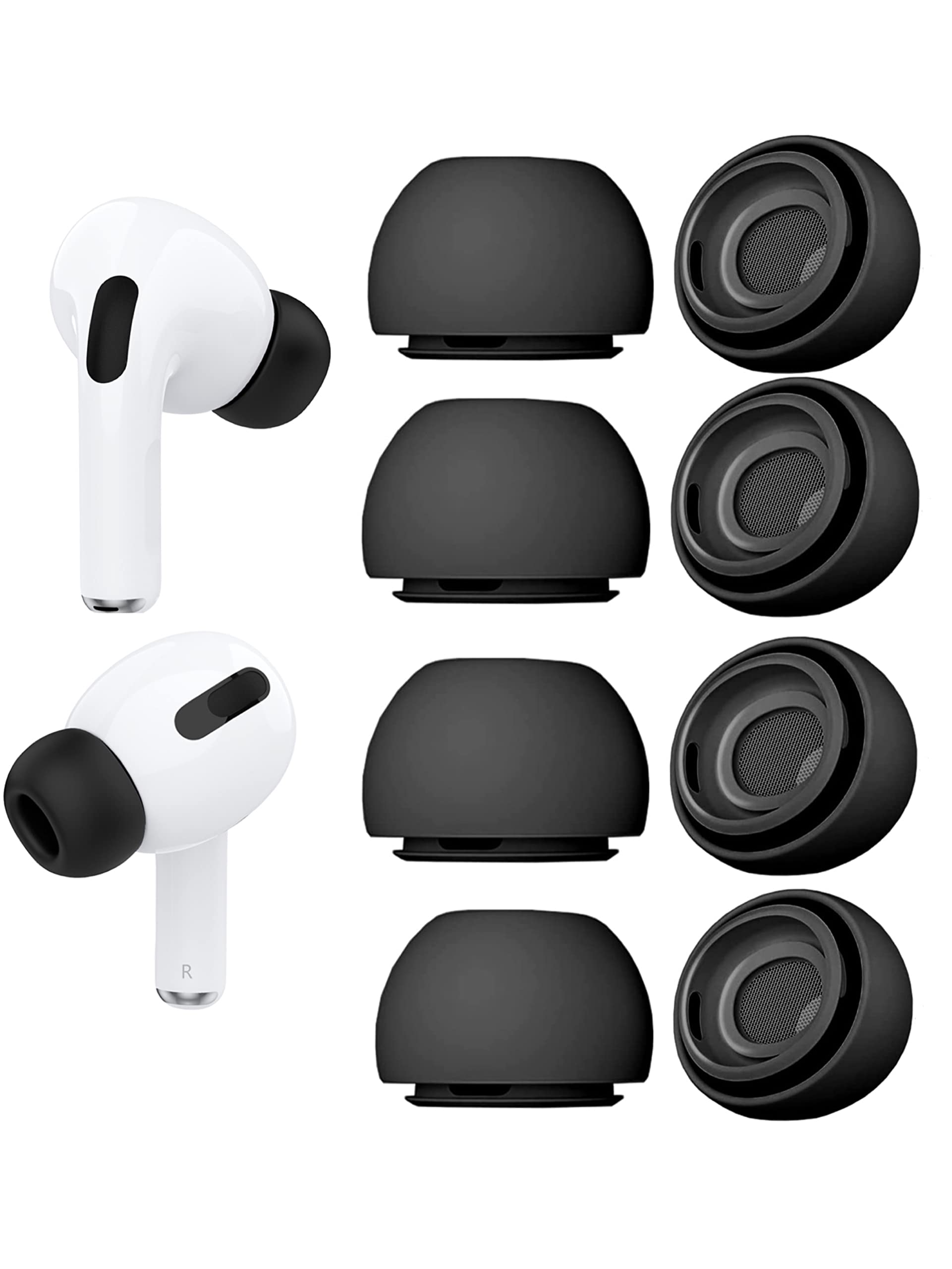 Pack De 4 Almohadillas De Repuesto Para AirPods Pro 3 (2025) – Silicona Con Agujeros De Reducción De Ruido, Malla Antipolvo Y 5 Tallas (XXS-XL)