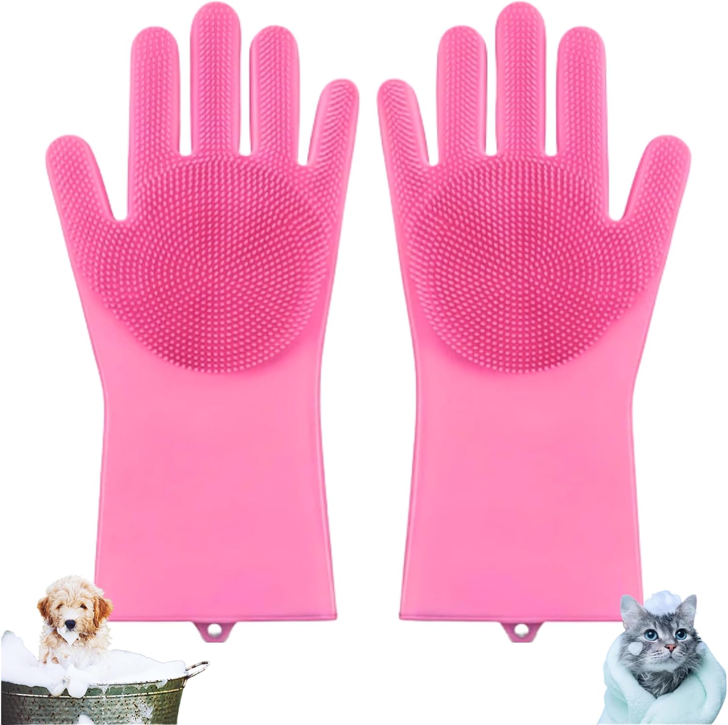Silicone Pet Grooming Gloves (Pair), Five‑Finger Fit, Non‑Slip Cuff, Dual‑Sided Brush for Dogs & Cats, Massage