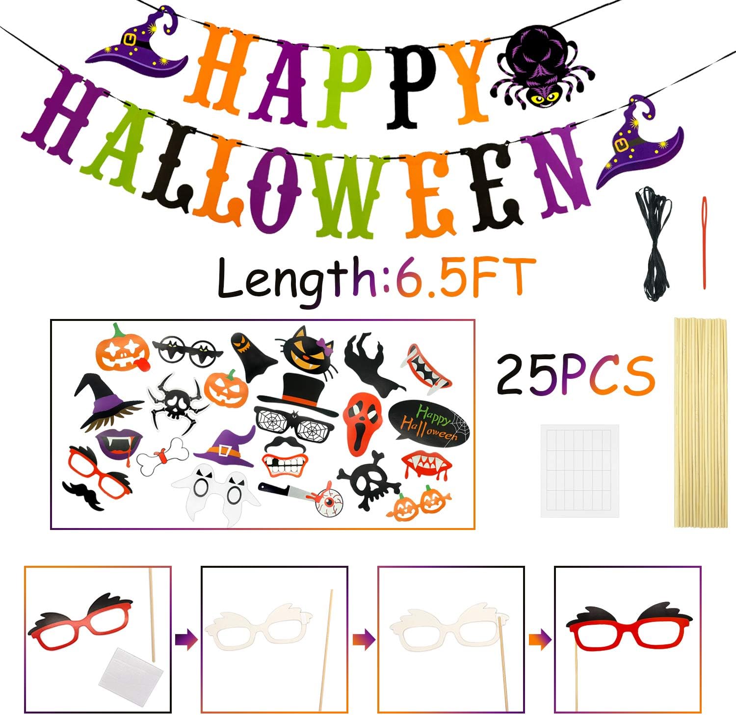 Mauts Halloween decorations party set indoor decorations includes halloween flags, paper fan flowers, paper fan balls(Halloween 1) - Image 4