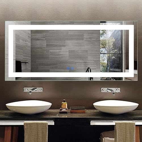 DECORAPORT LED Bathroom Mirror 70 x 32 Inch, Dimmable Lighted Bathroom Vanity Mirror with Touch Button, Mounted Anti-Fog Makeup Mirror for Wall (Vertical/Horizontal)