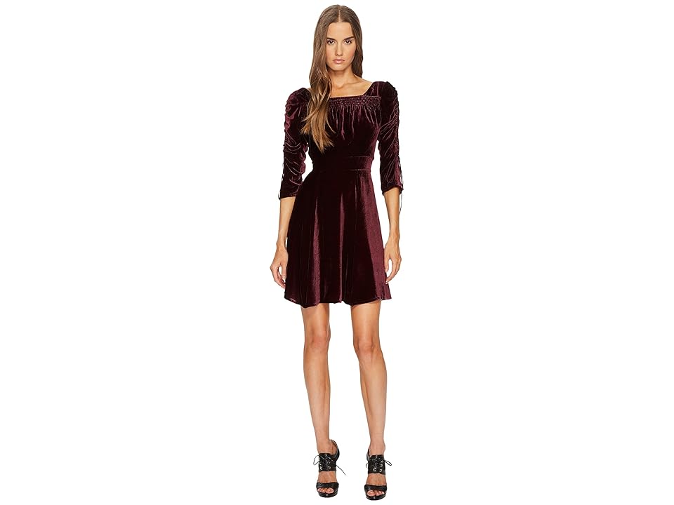 

The Kooples Velvet Dress with Pleated Sleeves (Burgundy) Women's Dress