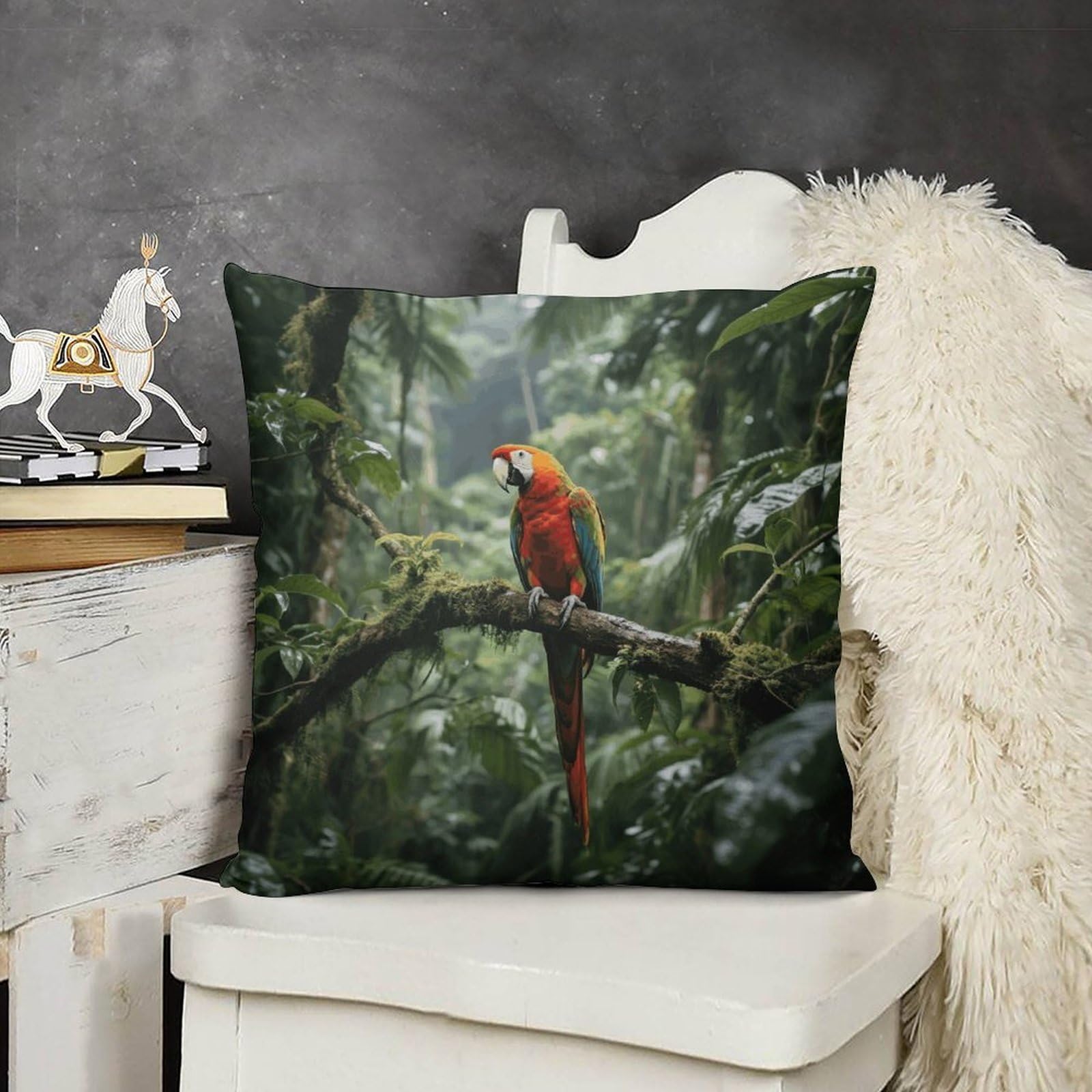 FodPand Boho Farmhouse Parrot_Rainforest Pillow Covers with Hidden Zipper 20x20 Soft Plush Cushion Cover Decorative Throw Pillow Cases for Couch Bed Sofa Living Room Indoor Outdoor Home Decor