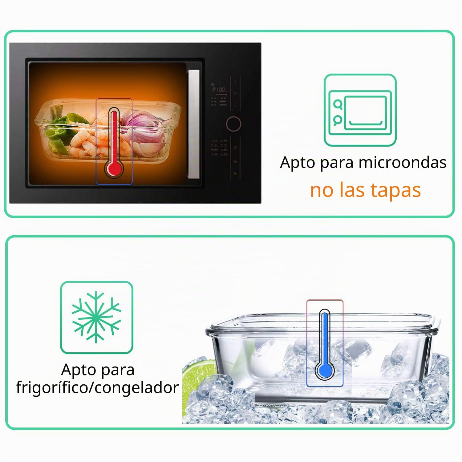 10 recipientes de cristal para comida preparada con tapas herméticas para cocina y uso doméstico. Recipientes de cristal para alimentos