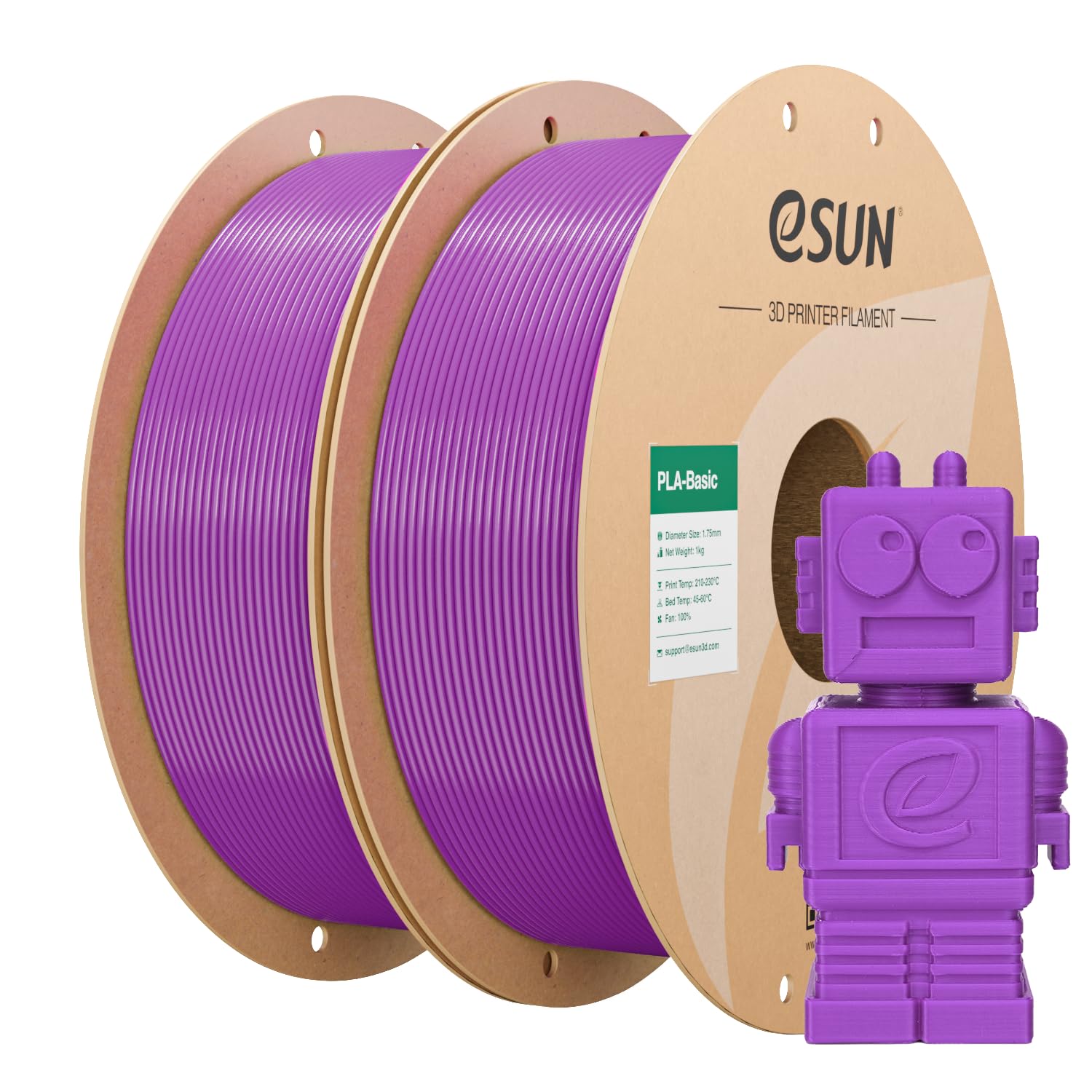 eSUN Filamento PLA 1,75 mm, filamento di Basic PLA per stampante 3D Precisione dimensionale +/- 0,03 mm, 1 kg per bobina, 2 bobine di filamento 3D per stampa 3D, Viola-2KG