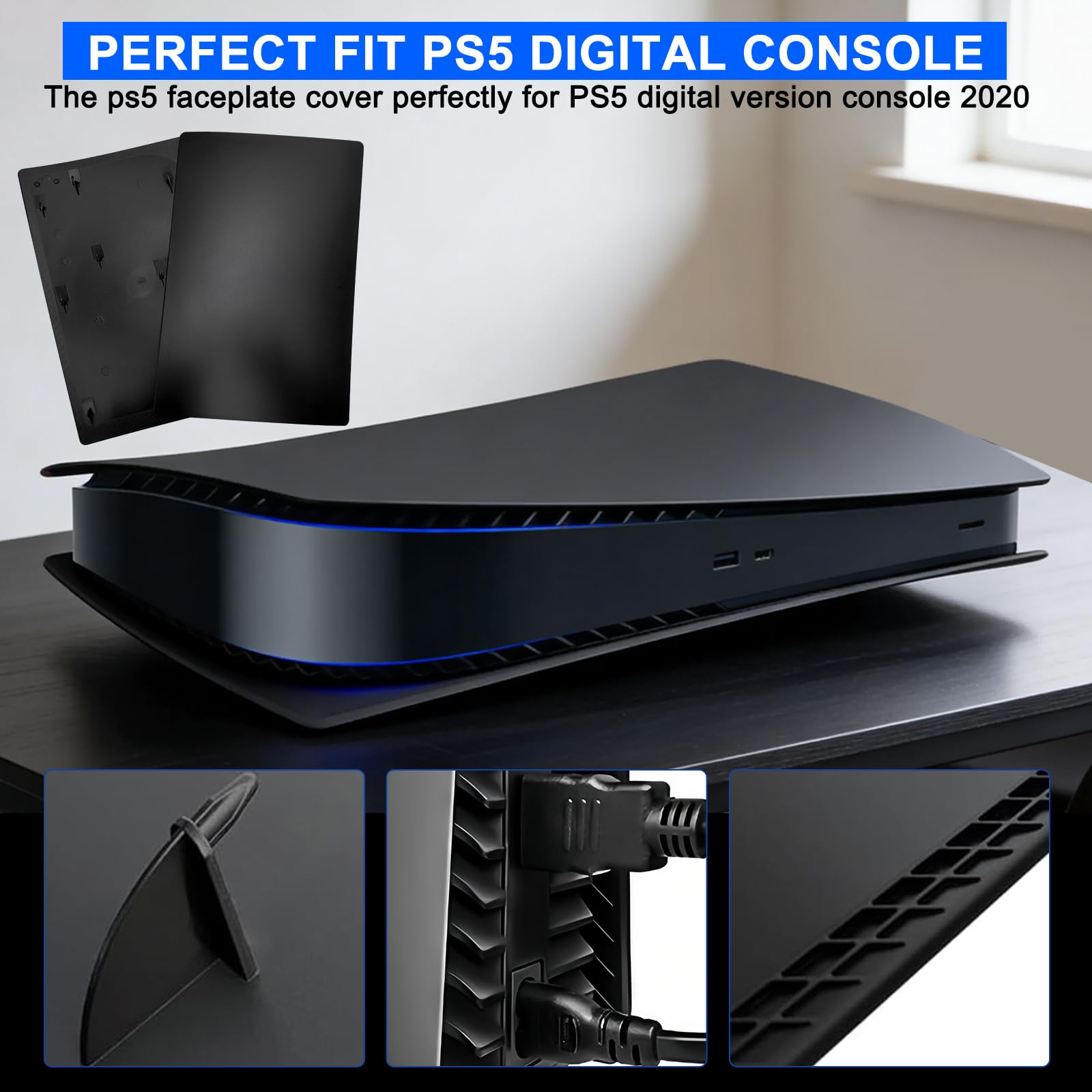 ArVin - Cover di ricambio per PS5, per console PS5, ABS antigraffio, antipolvere, accessori per Playstation 5, console di gioco Digital Edition (nero)