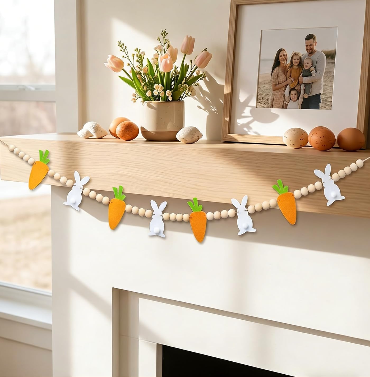 Easter Decorations Easter Garland Decor Felt Easter Bunny Carrot Garland for Mantel Fireplace Bedroom Classroom Home Party Supplies Spring Decor