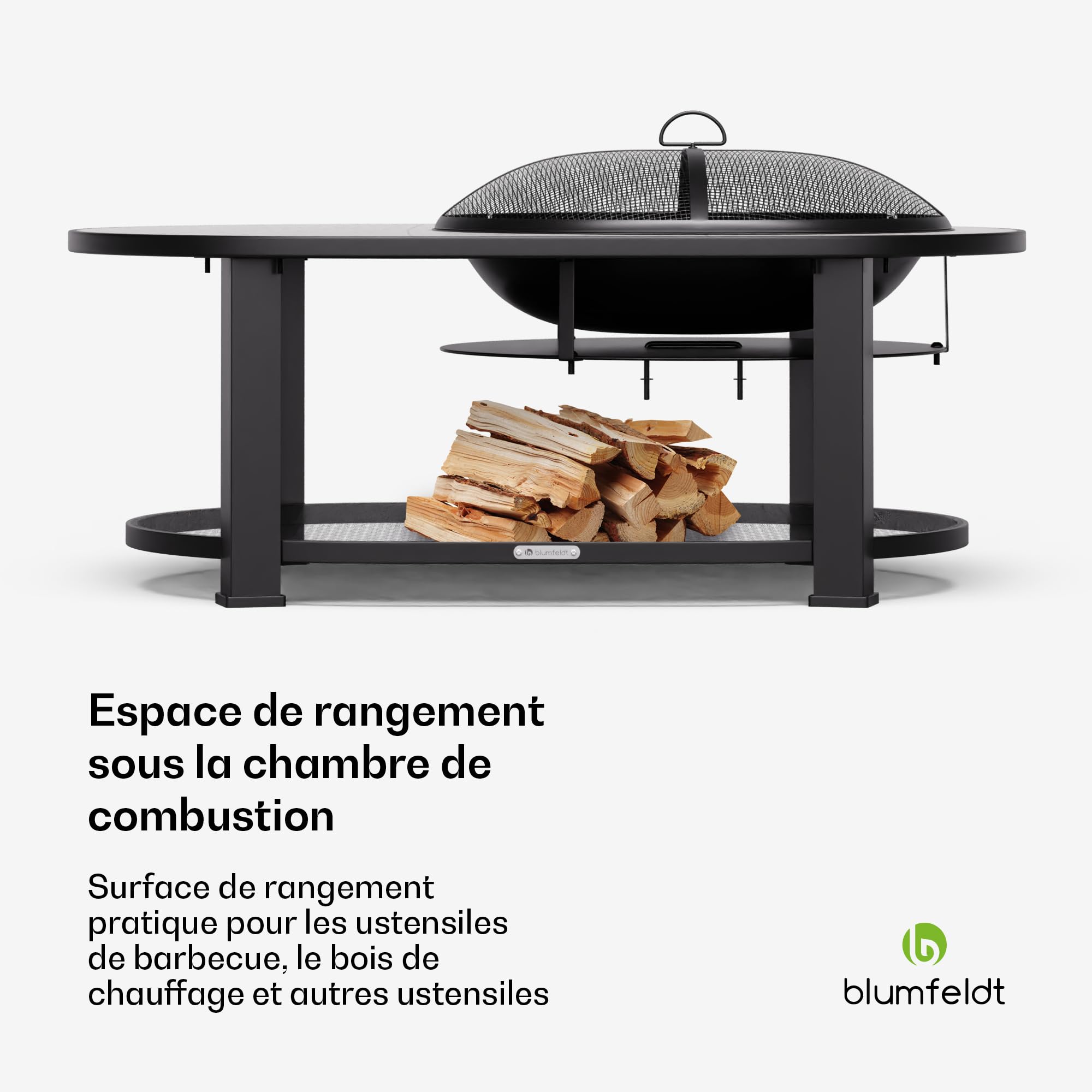 Blumfeldt Merano Circolo L Brasero Exterieur - 3-en-1 Brasero, Barbecue & Table, Plateau Terrazzo, Cadre Acier Robuste, Pare-Étincelles, Grille & Tisonnier Inclus, Idéal Jardin & Terrasse