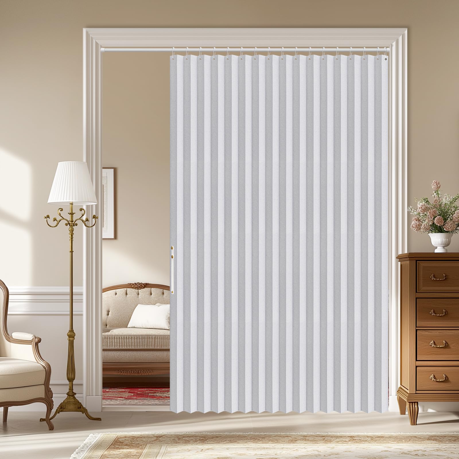 AJAZZ - 100% Blackout Accordion Magnetic Curtains for Closet, Invisible Curtains for Bedroom Living Room (White 72" W x 78" L, 1 Panel)