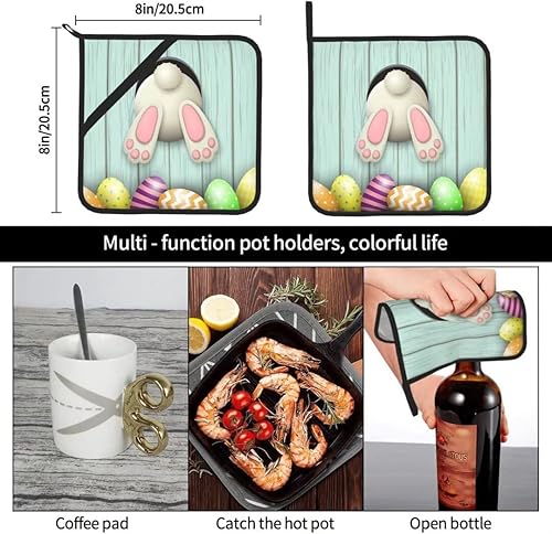 Miniatura 6 de Juego de 2 soportes para ollas de cola de conejo, huevos de Pascua, lindos conejos coloridos, para cocina, resistentes al calor, forro de algodón,