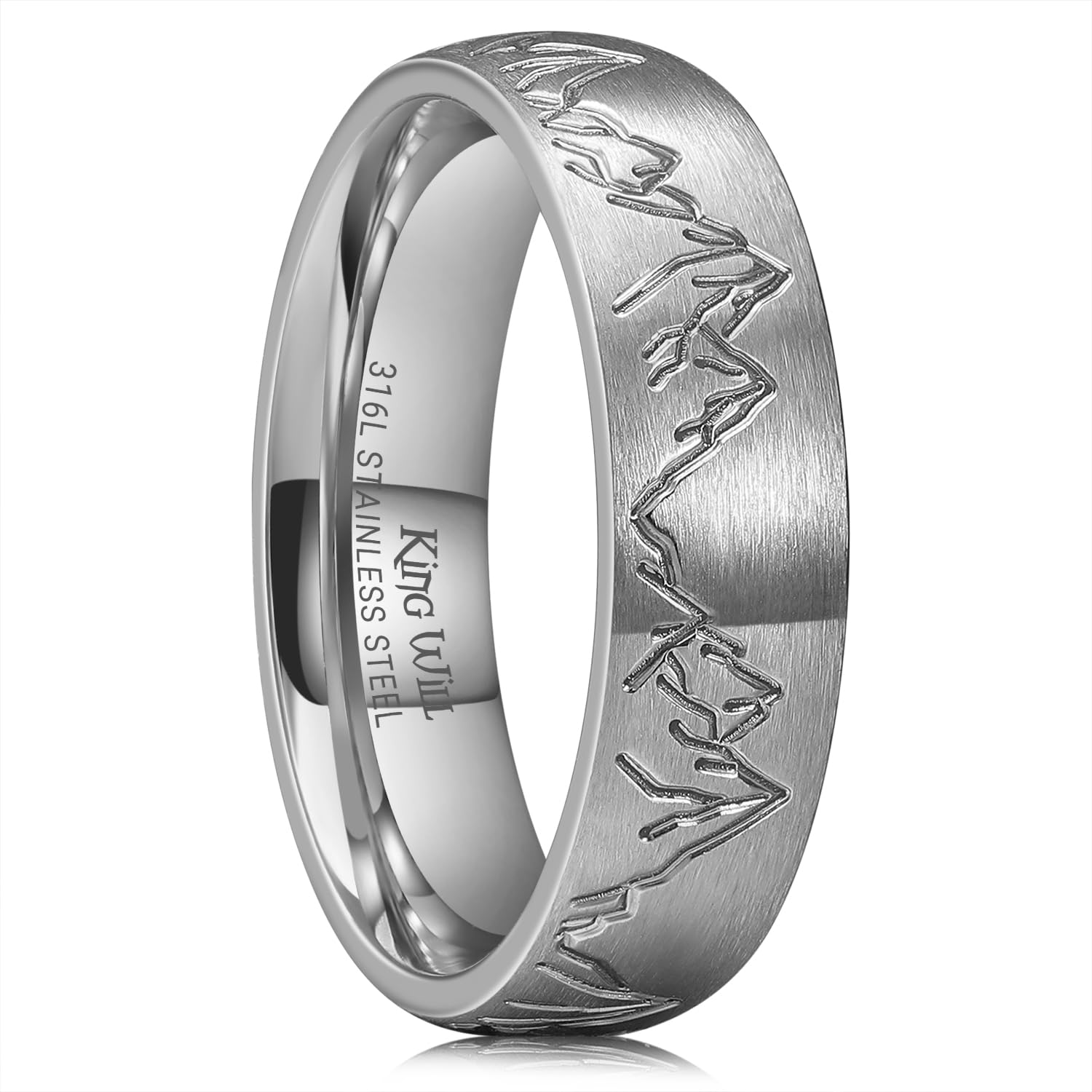 King Will 316L Stainless Steel Wedding Ring for Men Women-6/8mm Nature Collection with Mountain, Waves, Sunrise, Forest Pattern Multicolor Available