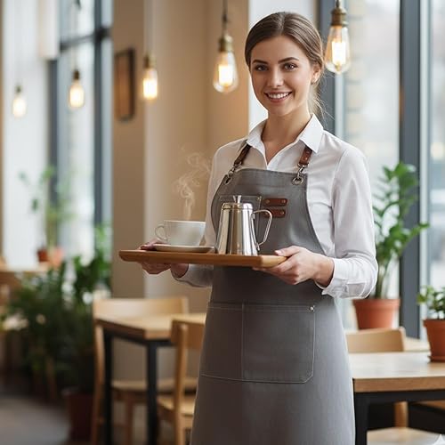 Miniatura 7 de Delantal de chef con bolsillo grande, delantal para carpintería, lona de algodón, correas ajustables, ideal