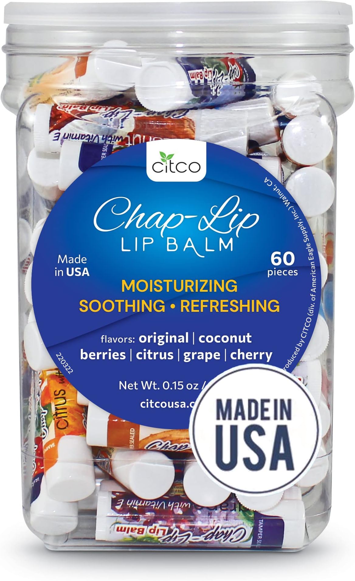 Vitamin E Lip Balm with Coconut Oil - Lip Moisturizer Treatment - Soothing, & Refreshing, Total Hydration Treatment & Lip Therapy - Assortment of 6 Refreshing Flavors, 60 Count