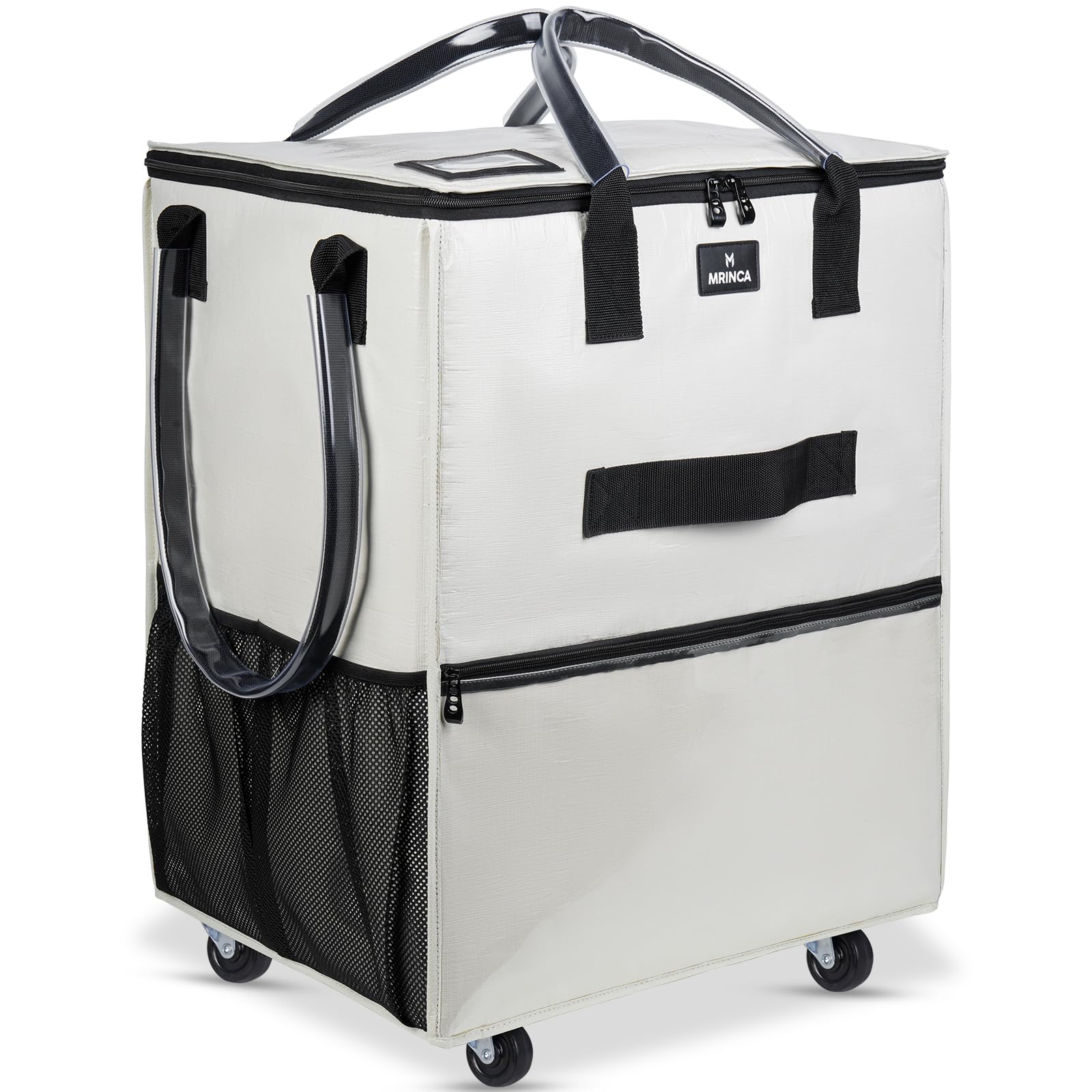 Large Reusable Grocery Bag On Wheels, 130L Foldable Rolling Tote with 5 Wheels, Multiple Pockets, Zippered Top & Heavy Duty Handle, Lightweight