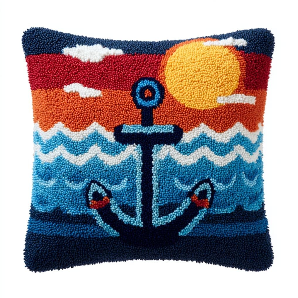 Latch Hook Pillow Kit for Adults,Anchor 43X43Cm Handmade Embroidery Kits,Cross Stitch Sofa Cushion Cover with Crochet Yarn for Beginners and Home Decor