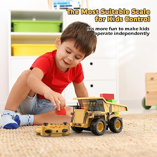 Miniatura 5 de kolegend Camión volquete de juguete con control remoto con efecto de luces y sonidos, vehículos de construcción RC de 9 canales, camiones de regalo