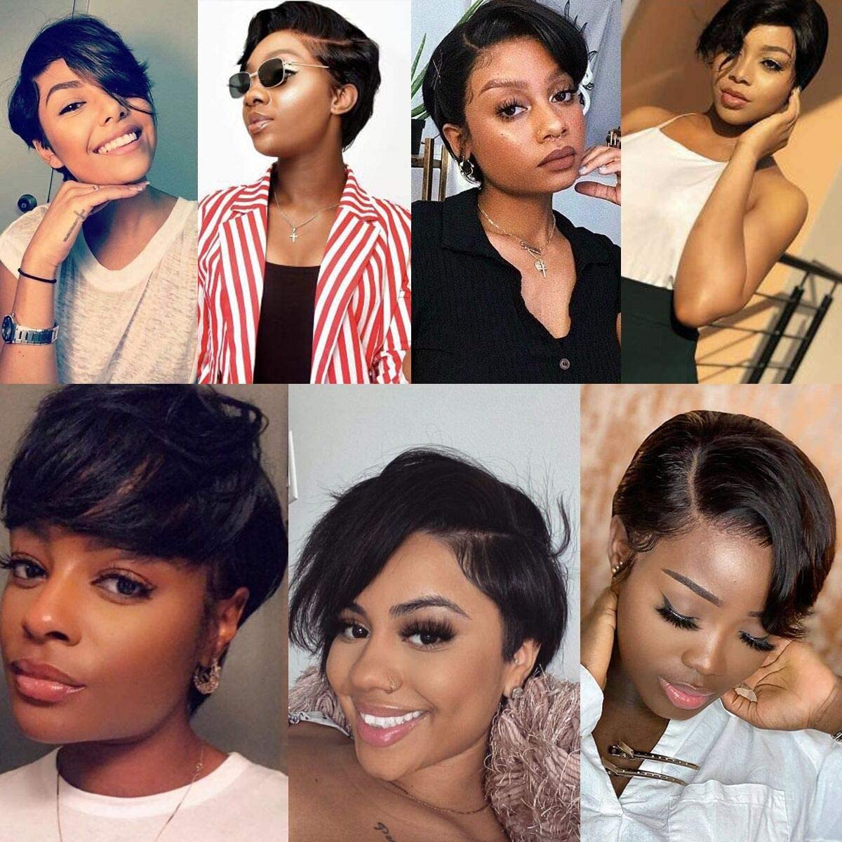 Breve Straight Bob 13x4 Pizzo Front Wigs Human Hair, Pixie Cut parrucca corta liscia capelli umani parrucca 150% densità Pre Plucked Wigs nera