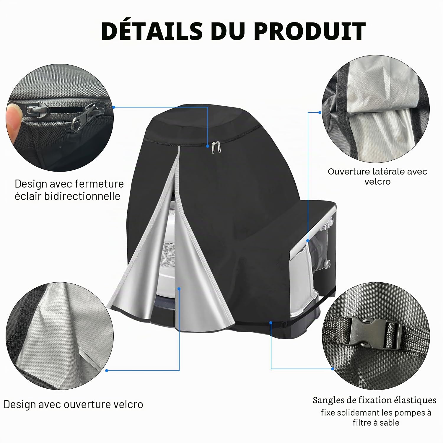 Housse de pompe de piscine, housse de pompe 600D pour pompe de piscine, housse de filtre à sable, housse de pompe de piscine 70 x 65 x 55 cm (noir)
