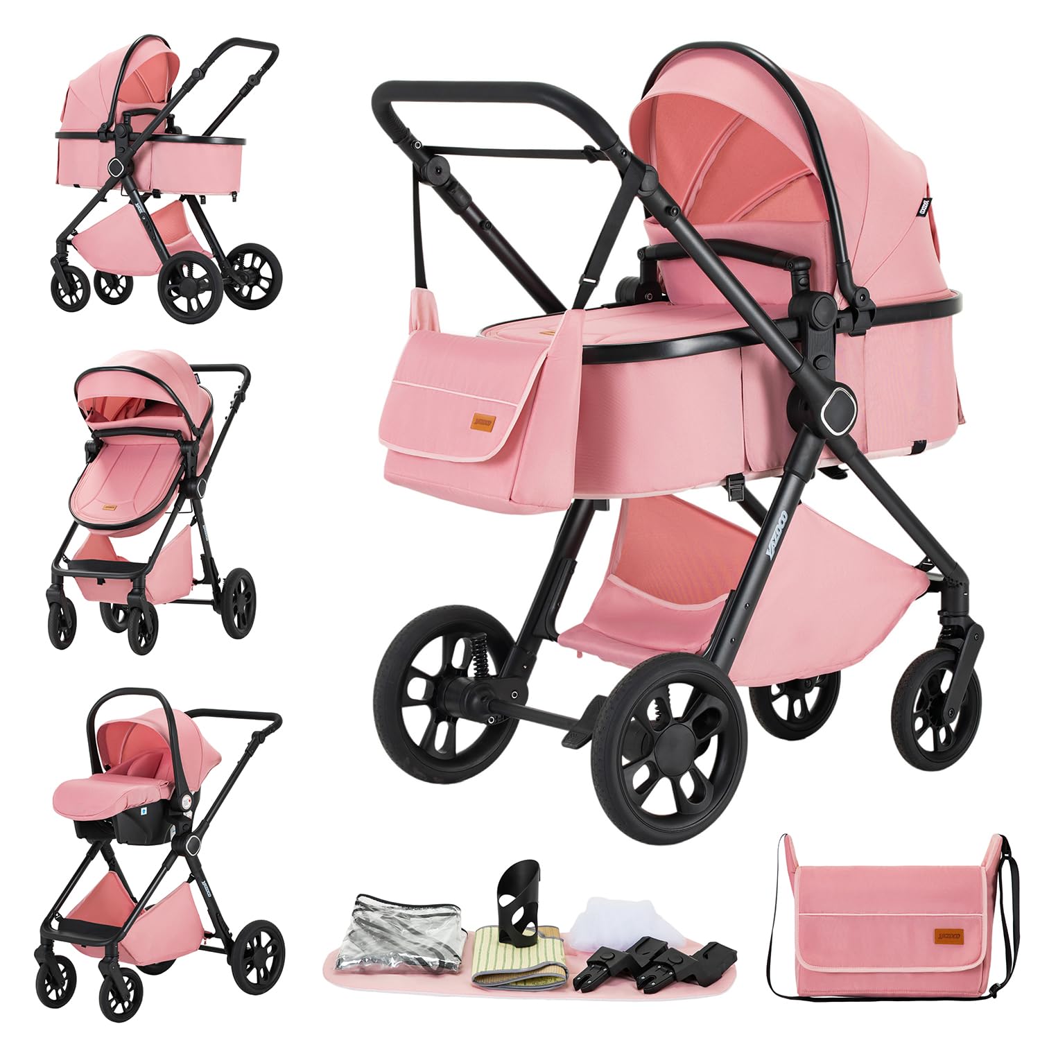 Passeggino trio Passeggino 3 in 1 seggiolino auto i-Size | Pieghevole, sedile reclinabile, marcia bidirezionale, cinture a 5 punti, portata 0-25 kg, 0-4 anni